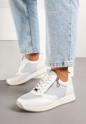Białe Sneakersy z Ozdobnym Suwakiem i Skórzaną Wkładką Hanviera. Białe obuwie sportowe damskie Born2be, z jeansu, bez zapięcia. Za 139.99 zł.