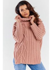 Awama Sweter w kolorze jasnoróżowym rozmiar: onesize. Różowe golfy damskie Awama, ze splotem, bez kołnierzyka. Za 325.79 zł.