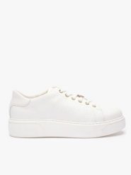 Białe sneakersy ze skóry licowej. Białe obuwie sportowe damskie Ryłko, ze skóry, bez zapięcia, trekkingowe. Za 429.99 zł.