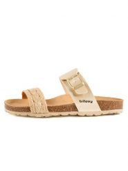 Billowy Klapki w kolorze złotym rozmiar: 39. Żółte klapki damskie Billowy, bez wzorów, z otwartym noskiem, bez obcasa, bez zapięcia. Za 173.99 zł.