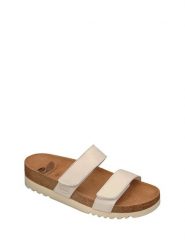 Scholl Skórzane klapki "Lusaka" w kolorze kremowym rozmiar: 41. Brązowe klapki damskie Scholl, bez wzorów, z otwartym noskiem, bez obcasa, bez zapięcia. Za 91.56 zł.