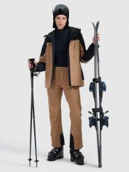 4F Spodnie narciarskie softshell membrana 10000 damskie - brązowe M. Brązowe spodnie sportowe damskie 4F, na zimę, l, bez wzorów, z materiału, z podwyższonym stanem, narciarskie. Za 599.99 zł.