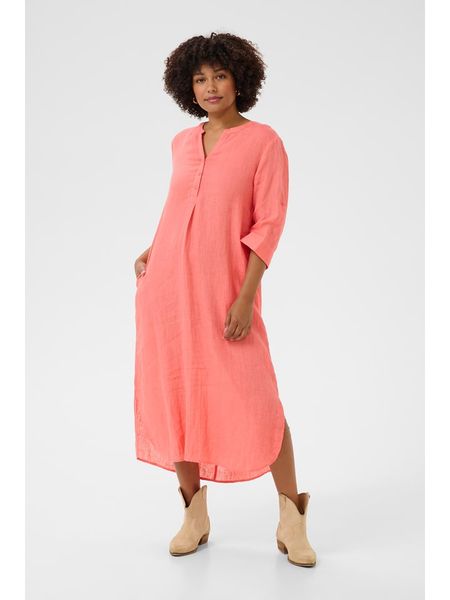 Kaffe Lniana sukienka w kolorze pomarańczowym rozmiar: L/XL. Pomarańczowe sukienki damskie Kaffe, bez wzorów, ze lnu, bez ramiączek. Za 139.87 zł.