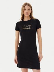 EA7 Emporio Armani Sukienka codzienna 7W000478 AF12500 UC001 Czarny Regular Fit. Czarne sukienki damskie EA7 Emporio Armani, bez wzorów, z bawełny, bez ramiączek. Za 419.99 zł.