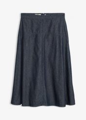 Spódnica jeansowa, z bawełny organicznej. Niebieskie spódnice damskie bonprix, bez wzorów, z bawełny. Za 139.99 zł.