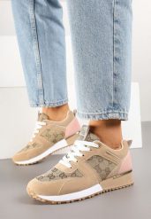 Beżowo-Różowe Sneakersy z Ozdobną Materiałową Wstawką Fanirsa. Brązowe obuwie sportowe damskie Born2be, z materiału, bez zapięcia. Za 79.99 zł.