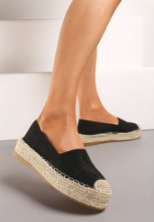 Czarne Casualowe Espadryle na Grubej Podeszwie Ozdobionej Plecionką Honorelle. Czarne espadryle damskie Renee, bez wzorów, z jeansu, bez obcasa. Za 44.99 zł.