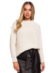 Made of emotion Sweter w kolorze jasnobeżowym rozmiar: L/XL. Brązowe swetry klasyczne damskie Made Of Emotion, l, bez kołnierzyka. Za 78.28 zł.