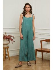 Plume Lniany kombinezon "Gadjy" w kolorze zielonym rozmiar: XL. Zielone kombinezony damskie Plume, xl, bez wzorów, ze lnu, bez kołnierzyka, bez ramiączek. Za 245.96 zł.