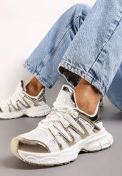 Złote Sneakersy z Ozdobnymi Wstawkami i Tłoczoną Podeszwą Adlenavia. Żółte obuwie sportowe damskie Born2be, bez zapięcia. Za 109.99 zł.
