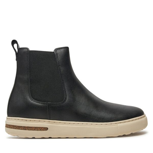 Sztyblety Birkenstock. Czarne botki damskie Birkenstock, ze lnu, bez obcasa, na płaskiej podeszwie, bez zapięcia. Za 499.99 zł.