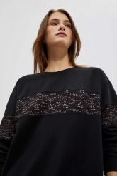 Bluza z wiązaniem. Czarne bluzy damskie MOODO, m, bez wzorów, z bawełny, bez kaptura. W wyprzedaży za 29.99 zł.