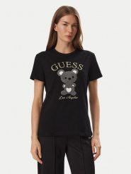 Guess T-Shirt V6BI28 K9360 Czarny Regular Fit. Czarne t-shirty damskie Guess, xl, z aplikacjami, z bawełny, bez kołnierzyka. Za 234.99 zł.