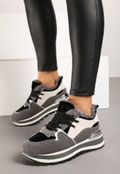 Szare Zimowe Sneakersy Ocieplone Futerkiem Vertirani. Szare obuwie sportowe damskie Born2be, na zimę, z jeansu, bez zapięcia. Za 109.99 zł.