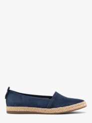 Granatowe espadryle z weluru DINA. Niebieskie espadryle damskie Ryłko, bez wzorów, ze skóry, bez obcasa, na płaskiej podeszwie. W wyprzedaży za 299.99 zł.