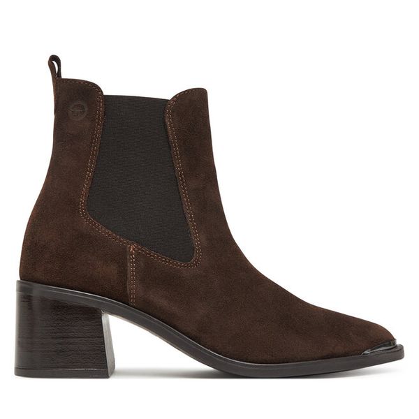 Botki Tamaris. Brązowe botki damskie Tamaris, bez obcasa, na słupku, bez zapięcia. Za 469.99 zł.