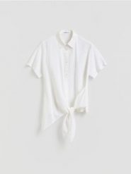 Koszula z lnem - biały. Białe koszule damskie Reserved, l, bez wzorów, z wiskozy, bez kołnierzyka, bez ramiączek. Za 109.99 zł.