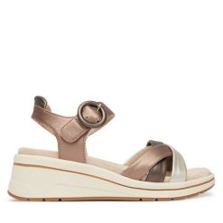 Sandały Caprice. Brązowe sandały damskie Caprice, bez wzorów, bez obcasa, na koturnie, bez zapięcia. Za 399.99 zł.