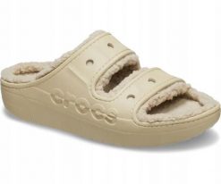 Klapki Dla Dorosłych Crocs Baya Cozzy Sandal. Brązowe klapki damskie Crocs, bez wzorów, z materiału, bez obcasa, bez zapięcia. Za 149.99 zł.