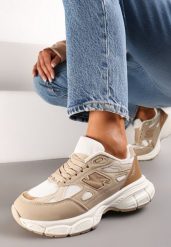 Ciemnobeżowe Sneakersy przed Kostkę na Grubej Podeszwie Sizen. Brązowe obuwie sportowe damskie Renee, przed kostkę, bez zapięcia. Za 109.99 zł.