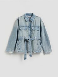 Kurtka jeansowa - niebieski. Niebieskie kurtki damskie Reserved, l, bez wzorów, z bawełny, bez kaptura. Za 199.99 zł.