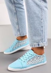 Niebieskie Tenisówki z Ażurowymi Wstawkami Po Bokach Salessa. Niebieskie obuwie sportowe damskie Renee, na lato, z jeansu, bez zapięcia, tenisowe. Za 39.99 zł.