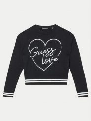 Guess Sweter J4YR05 Z3FV0 Czarny Relaxed Fit. Czarne swetry dziewczęce Guess, z aplikacjami, z syntetyku, bez kołnierzyka, bez ramiączek. Za 129.99 zł.