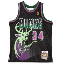Koszulka NBA Milwaukee Bucks Ray Allen. Czarne koszulki damskie Mitchell & Ness, bez wzorów, bez kołnierzyka, bez ramiączek. Za 577.00 zł.