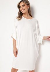 Biała Wiskozowa Sukienka w Stylu T-shirt z Krótkim Rękawem Fianessa. Białe sukienki damskie Born2be, z aplikacjami, z wiskozy, biznesowe, bez ramiączek. Za 59.99 zł.
