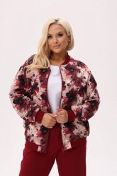 Kurtka bomberka Bordowy Hibiskus we wzór dużych kwiatów hibiskusa w odcieniach bordo i kremu z bordowymi ściągaczami PLUS SIZE XXL OVERSIZE JESIEŃ. Czerwone kurtki damskie Moda Size Plus Iwanek, na jesień, plus size, bez wzorów, z bawełny, bez kaptura. Za 269.90 zł.
