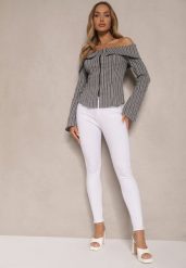Białe Jeansy Skinny z Bawełną High Waist Ozdobione Guzikami Callirna. Białe jeansy damskie Renee, z aplikacjami, z bawełny. Za 59.99 zł.