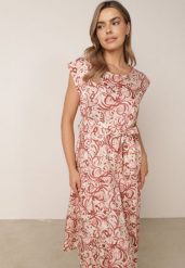 Różowa Wiskozowa Sukienka Pudełkowa z Paskiem i Geometrycznym Motywem Katanie. Czerwone sukienki damskie Born2be, bez wzorów, z tkaniny, eleganckie, bez ramiączek. Za 89.99 zł.