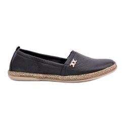 Eleganckie Skórzane Espadryle Damskie Zazoo 10177 Czarne. Czarne espadryle damskie bez wzorów, ze skóry, bez obcasa, na płaskiej podeszwie. Za 387.75 zł.