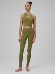 4F Legginsy do jogi bezszwowe damskie - oliwkowe XS/S. Brązowe legginsy sportowe damskie 4F, l, bez wzorów, z włókna, z podwyższonym stanem, na fitness i siłownię. Za 129.99 zł.