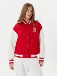Guess Jeans Kurtka bomber W5YL15 WHAA2 Czerwony Regular Fit. Czerwone kurtki damskie Guess Jeans, xl, z aplikacjami, z jeansu, bez kaptura. Za 489.99 zł.