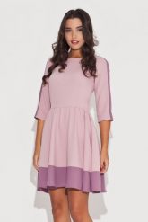 Elegancka Różowa Sukienka z Rękawem 3/4 z Kolorowymi Lamówkami. Czerwone sukienki damskie Katrus, bez wzorów, z lycry, eleganckie, bez ramiączek. Za 259.00 zł.
