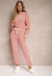 Różowe Dresowe Spodnie z Bawełną High Waist Wykończone w Pasie Gumką Ekadela. Czerwone spodnie dresowe damskie Renee, l, bez wzorów, z bawełny. Za 49.99 zł.