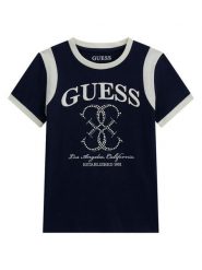 Guess T-Shirt J6YI25 K3757 Granatowy Regular Fit. Niebieskie koszulki i t-shirty dziewczęce Guess, z aplikacjami, z bawełny, bez kołnierzyka, bez ramiączek. Za 124.99 zł.