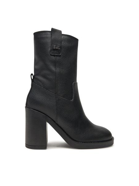 KARL LAGERFELD Botki KL41874 Czarny. Czarne botki damskie KARL LAGERFELD, ze skóry, bez obcasa, na słupku, bez zapięcia. Za 699.99 zł.