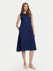 Selmark Sukienka letnia BL495 Granatowy Regular Fit. Niebieskie sukienki damskie Selmark, bez wzorów, z bawełny, bez ramiączek. Za 139.99 zł.