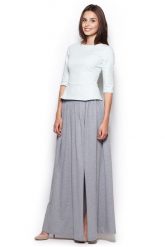 Miętowa Bluzka z Rękawem 3/4 z Baskinką. Zielone bluzki damskie Figl, xl, bez wzorów, z bawełny, bez kołnierzyka, bez ramiączek. Za 179.00 zł.