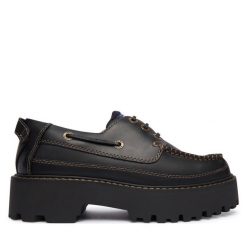 Półbuty Tommy Jeans. Czarne półbuty damskie Tommy Jeans, bez wzorów, z jeansu, bez obcasa, na płaskiej podeszwie, bez zapięcia. Za 569.99 zł.