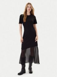 DKNY Sukienka codzienna P5GDFCNA Czarny Regular Fit. Czarne sukienki damskie DKNY, bez wzorów, z syntetyku, bez ramiączek. Za 479.99 zł.