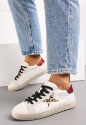 Beżowe Sznurowane Sneakersy Ozdobione Gwiazdką i Brokatem Parietta. Brązowe obuwie sportowe damskie Born2be, bez zapięcia. Za 84.99 zł.