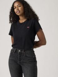 Levi's Koszulka w kolorze czarnym rozmiar: XS. Czarne bluzki damskie Levi's, s, bez wzorów, z bawełny, bez kołnierzyka, bez ramiączek. Za 48.85 zł.