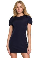 Elegancka sukienka mini krótkie bufiaste rękawy atramentowa. Niebieskie sukienki damskie Sukienki.shop, bez wzorów, eleganckie, bez ramiączek. Za 249.00 zł.