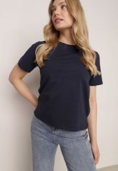 Granatowy T-shirt z Bawełny z Dłuższym Tyłem i Rozcięciami po Bokach Cordalea. Niebieskie t-shirty damskie Born2be, m, bez wzorów, z bawełny, bez kołnierzyka. Za 39.99 zł.