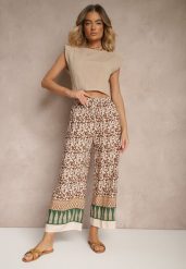 Brązowe Spodnie z Bawełny High Waist z Abstrakcyjnym Wzorem Lisathiela. Brązowe spodnie materiałowe damskie Renee, bez wzorów, z bawełny. Za 29.99 zł.