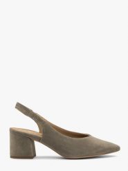 Oliwkowe czółenka damskie slingback ISABEL. Zielone czółenka damskie Ryłko, bez wzorów, z materiału, bez obcasa, na obcasie. Za 349.99 zł.