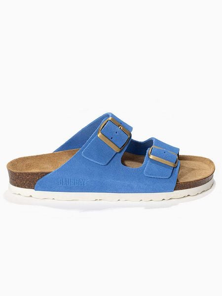 Bluebay Skórzane klapki "Aristote" w kolorze błękitnym rozmiar: 40. Niebieskie klapki damskie Bluebay, bez wzorów, z otwartym noskiem, bez obcasa, bez zapięcia. Za 158.47 zł.